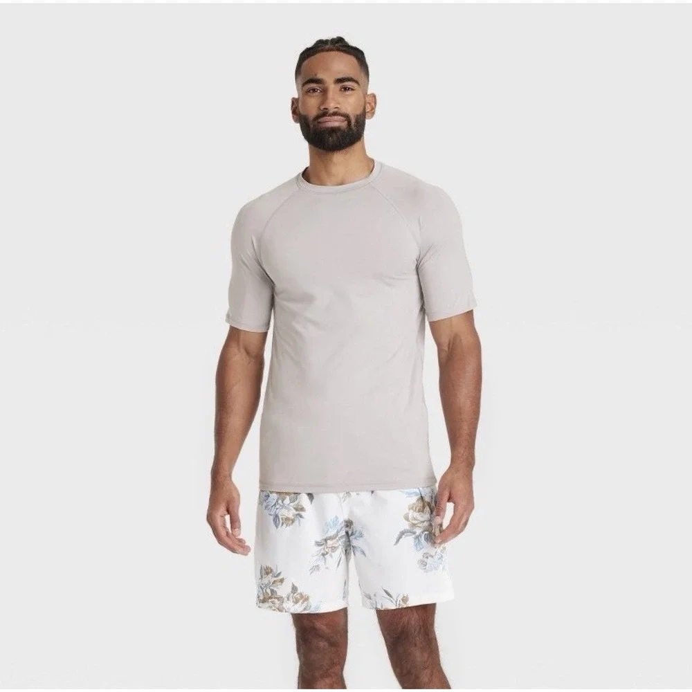 Goodfellow & Co Men's Short Sleeve Rash Guard Top UPF 50+ Gray Sz L NWT